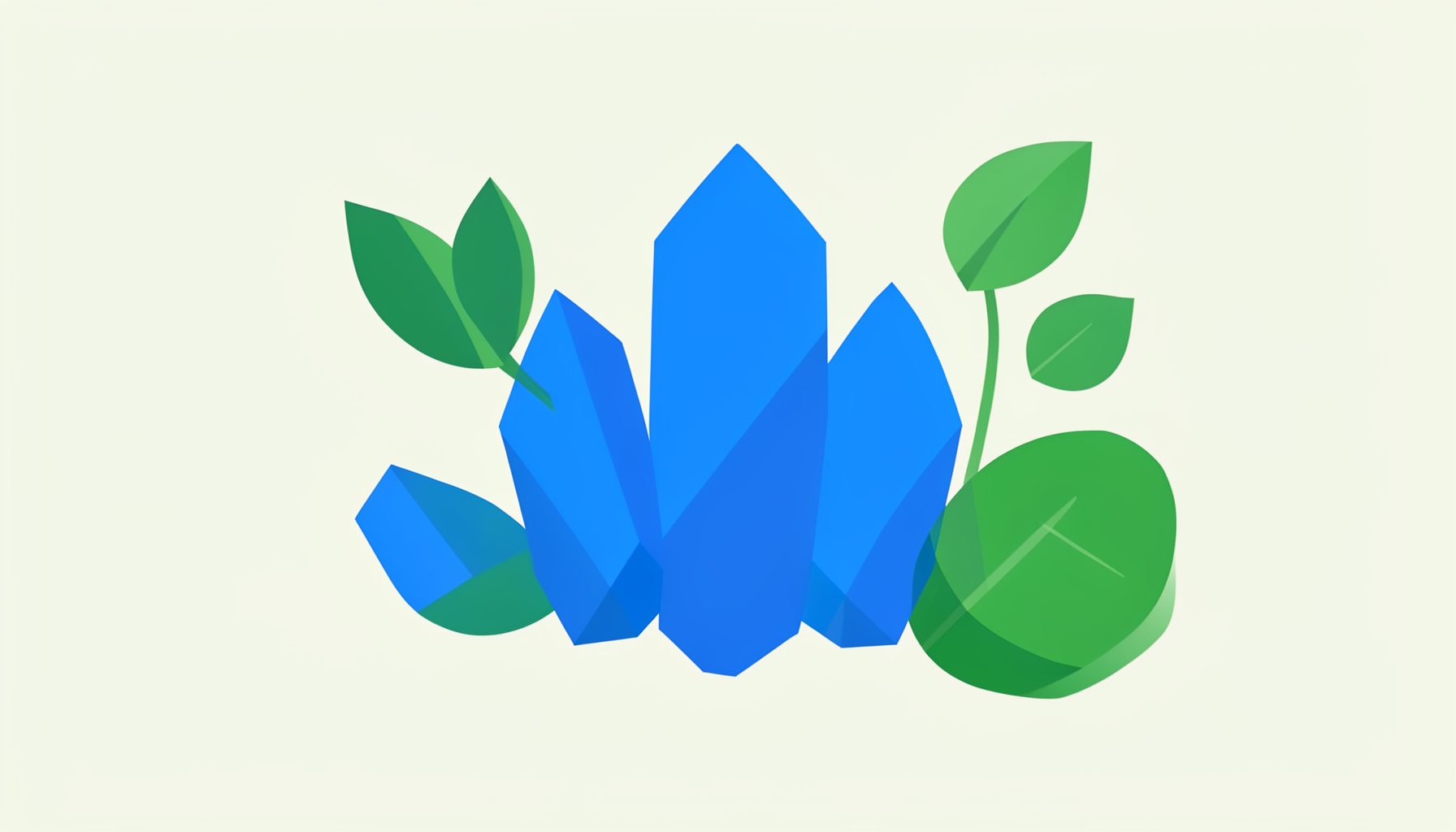 Flat vector of mineral crystals and green leaves on a light background, educational and clean